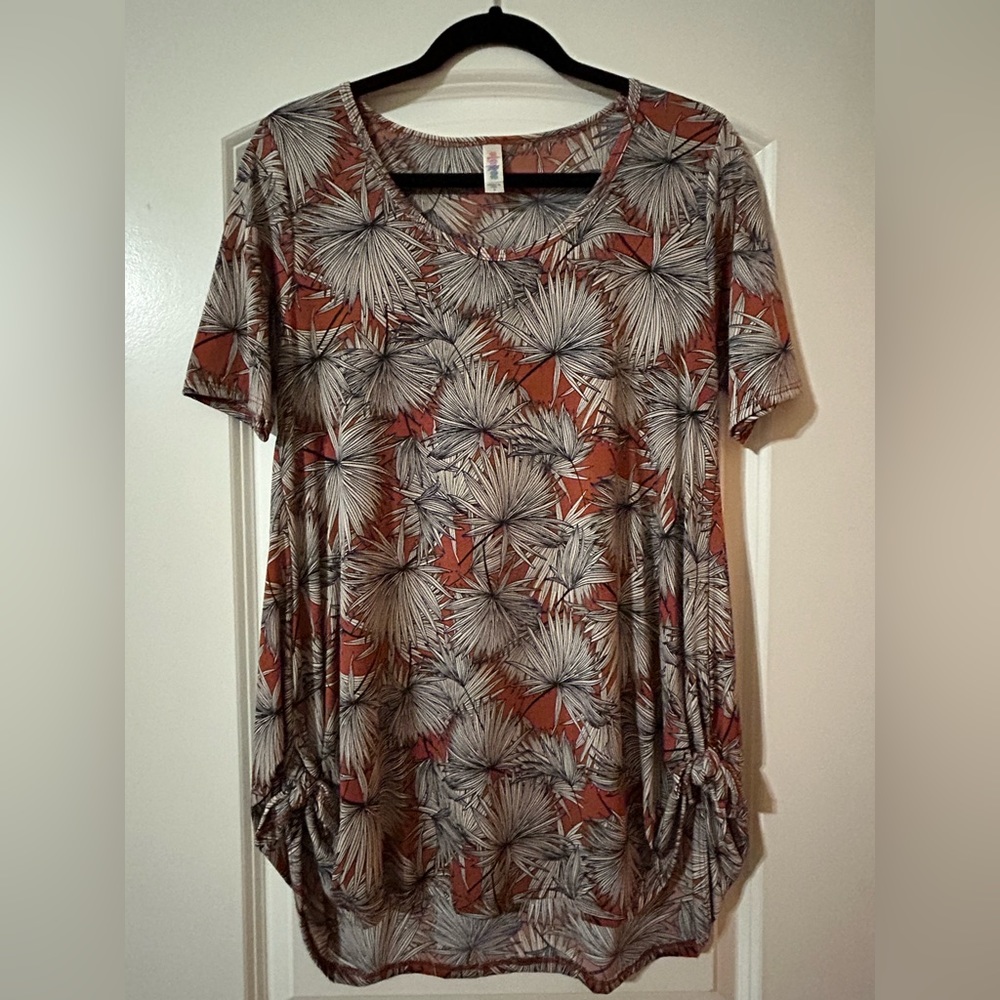 Lularoe, Perfect T, Size Small, Worn Once, Burnt Orange, Tropical, Palm Leaves